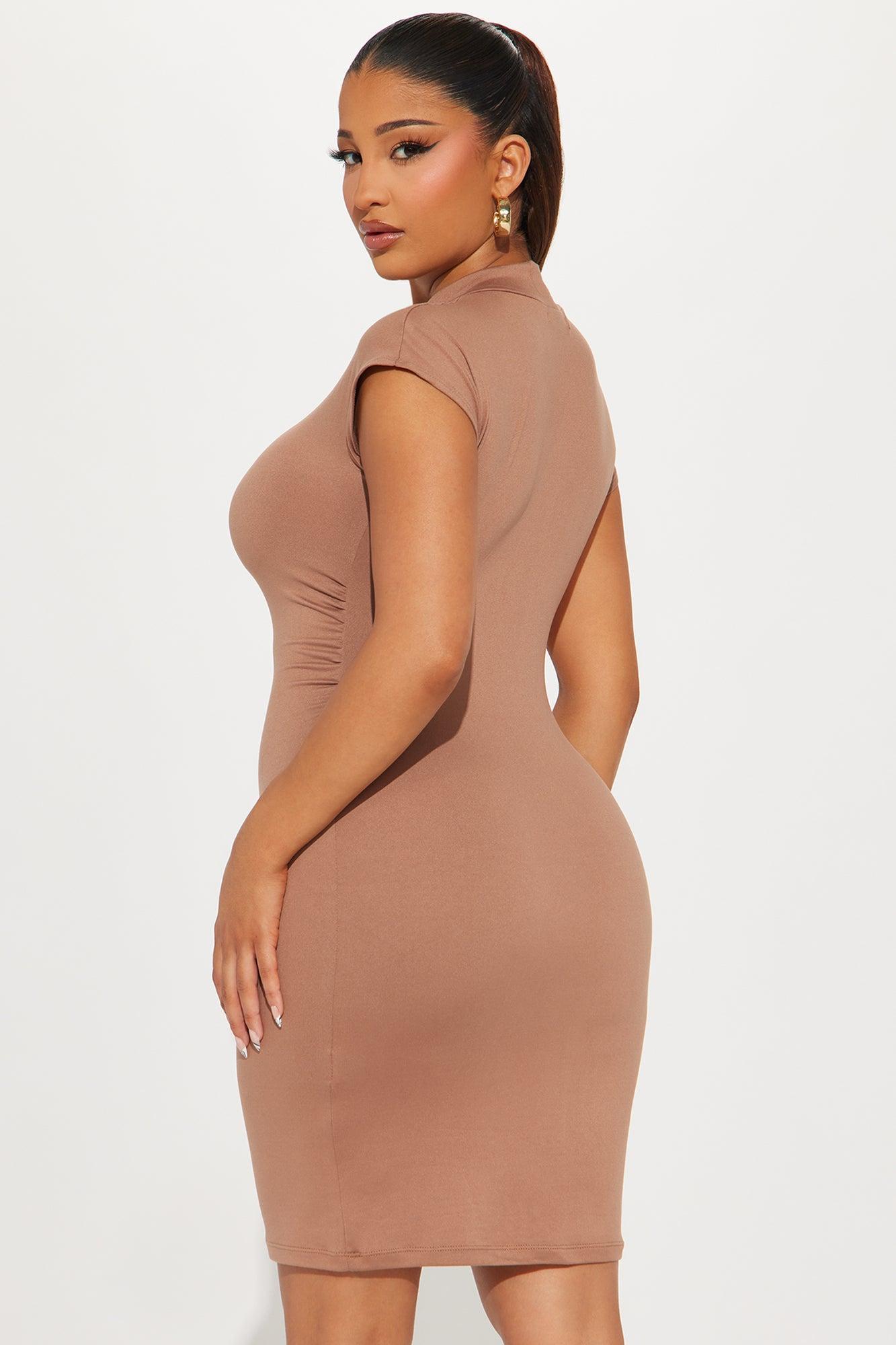 Daphne Ruched Mini Dress - Tan Product Image