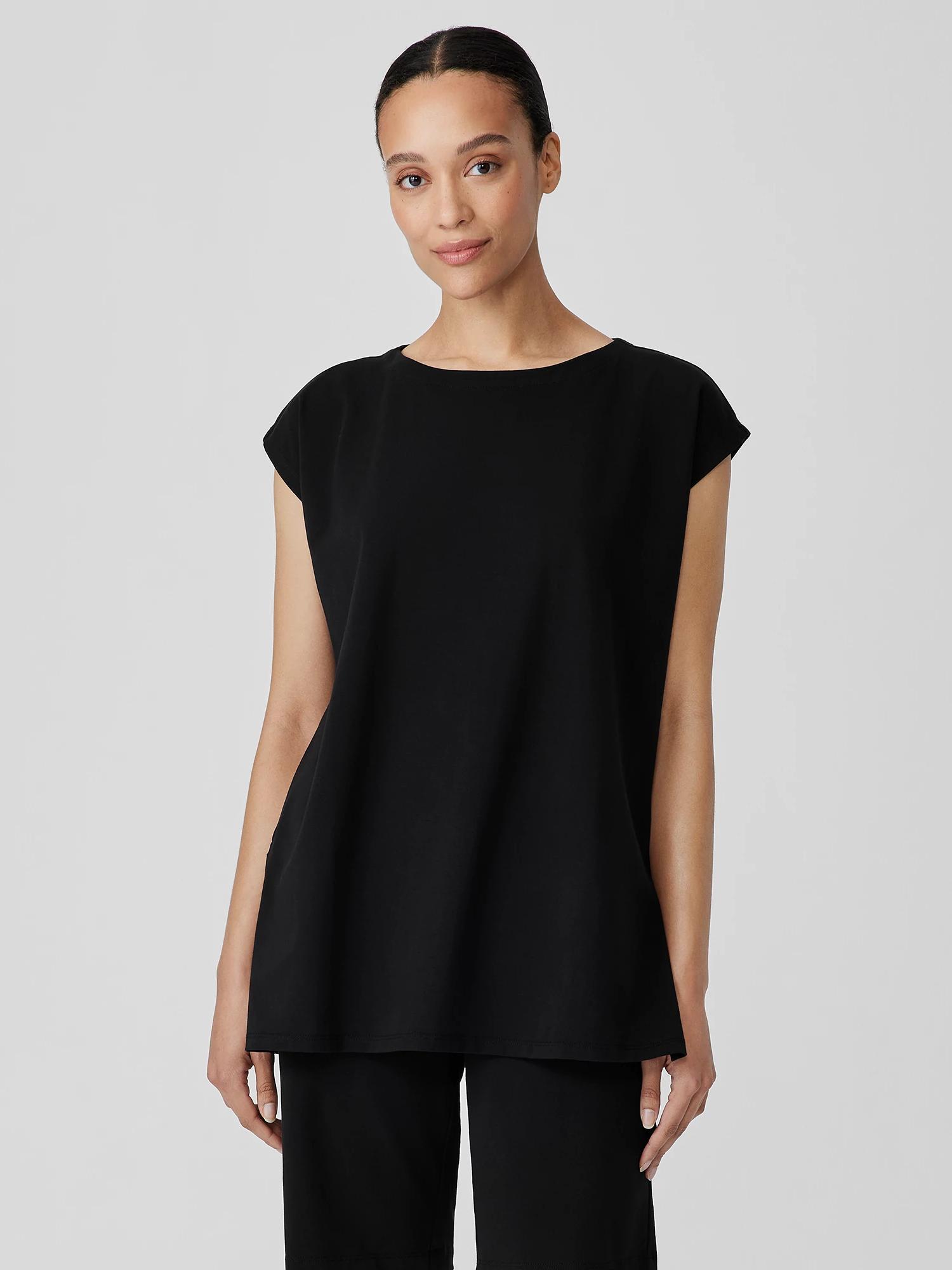 EILEEN FISHER Pima Cotton Stretch Jersey Bateau Neck Long Topfemale Product Image