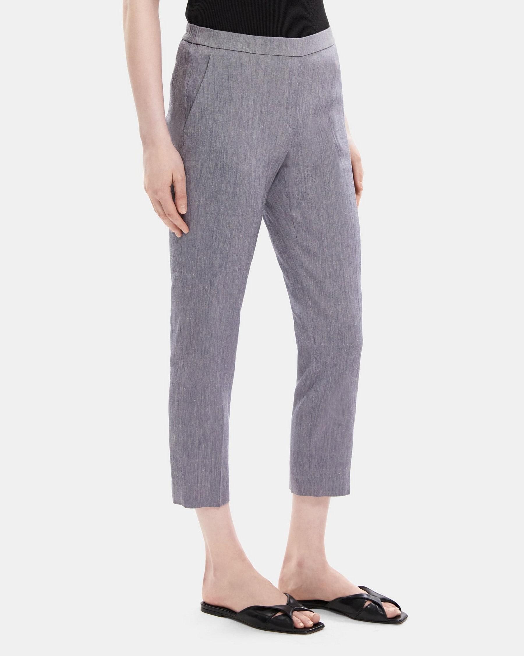 Slim Cropped Pull-On Pant in Linen Blend Mélange Product Image