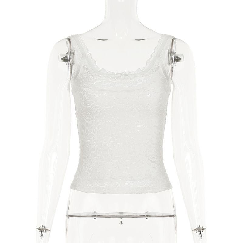 Crew Neck Bow Accent Plain Lace Slim-Fit Tank Top Product Image