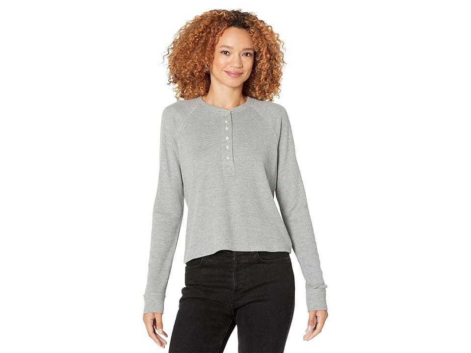 Three Dots Raw Cut Long Sleeve Henley Top (Urban Chic) Women's Clothing Product Image