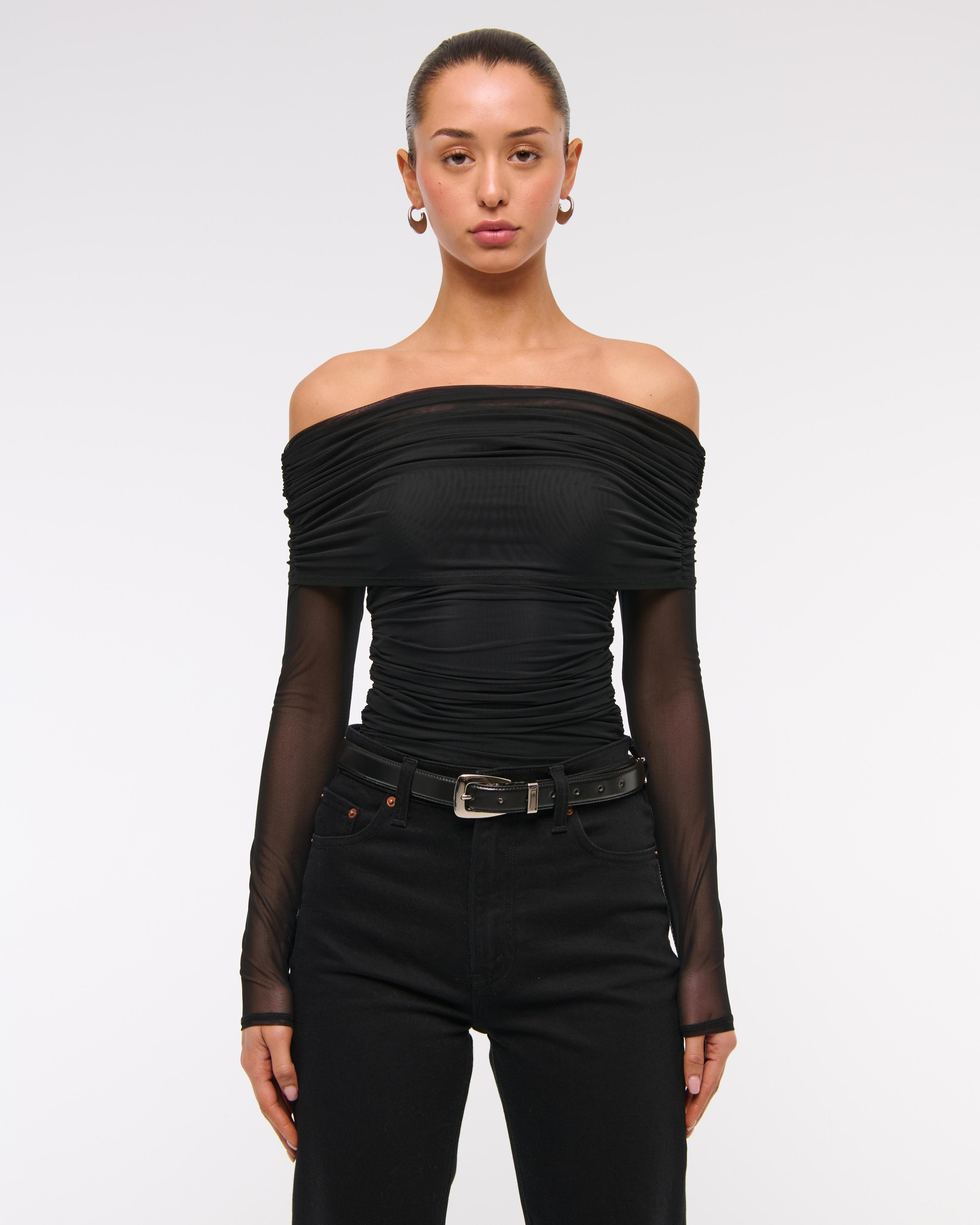 Long-Sleeve Mesh Foldover Bodysuit Product Image