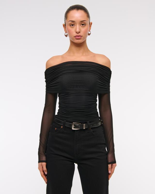 Long-Sleeve Mesh Foldover Bodysuit Product Image