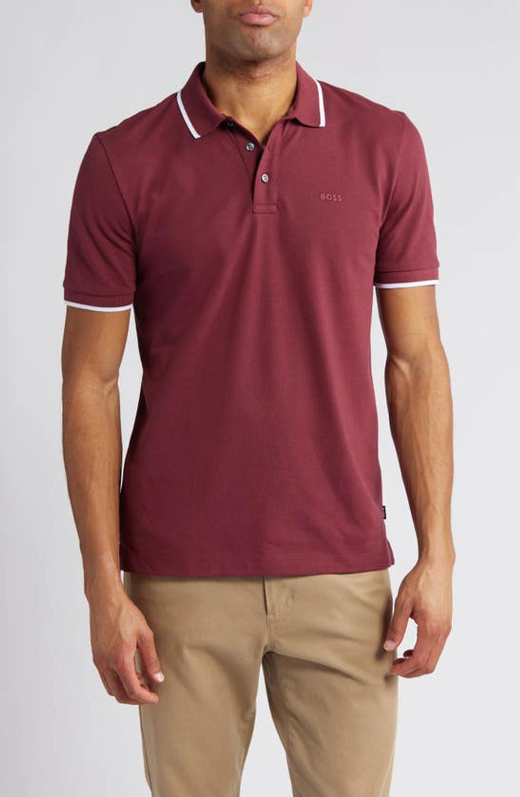 Parlay Tipped Cotton Polo In Dark Red Product Image