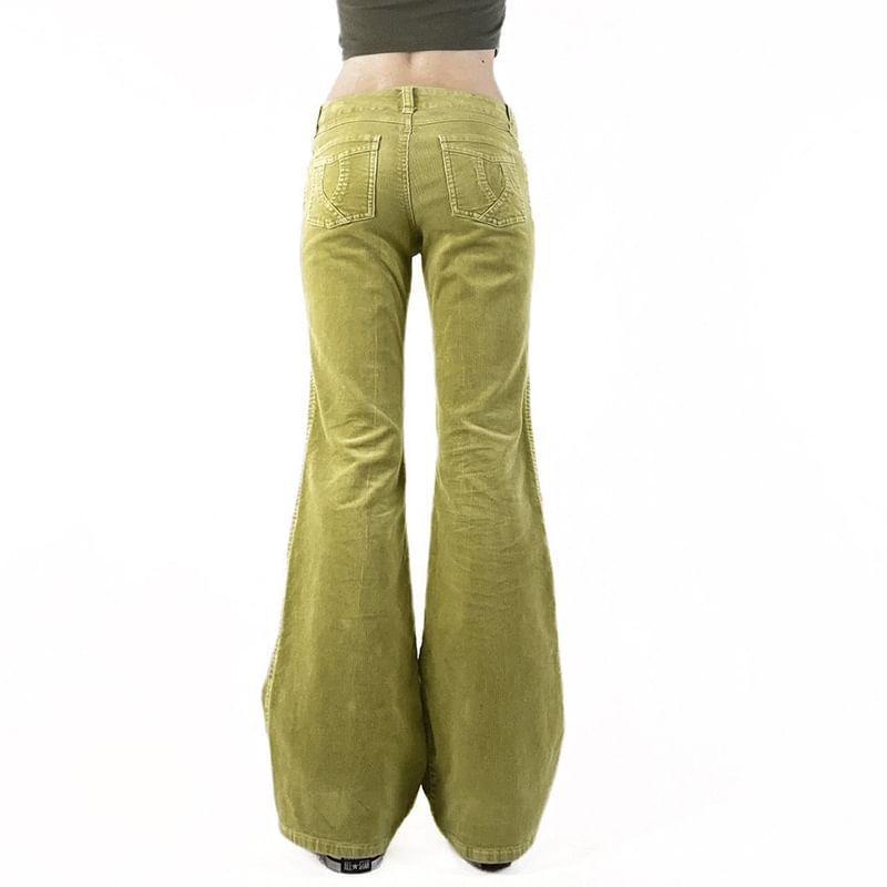 Low Rise Plain Corduroy Slim-Fit Boot-Cut Pants Product Image