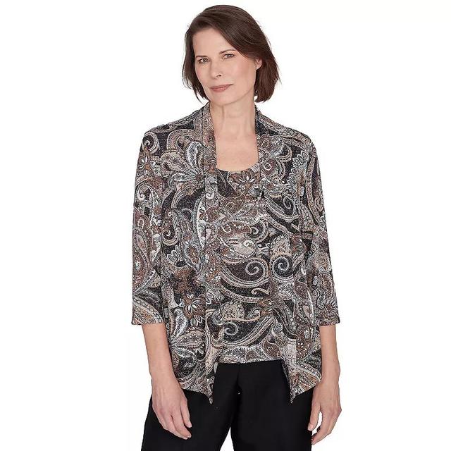 Petite Alfred Dunner Metallic Paisley Two-in-One Top, Womens Product Image