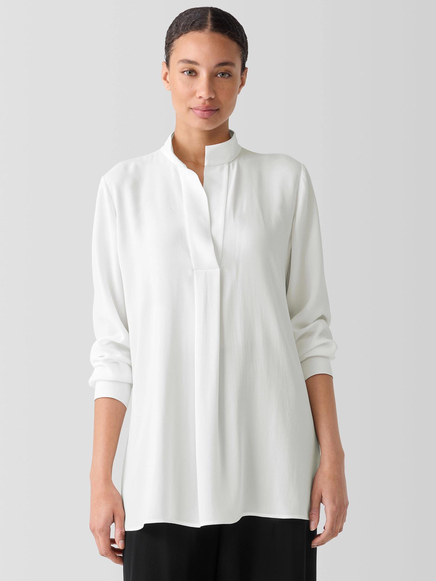 EILEEN FISHER Silk Georgette Crepe Stand Collar Topfemale Product Image