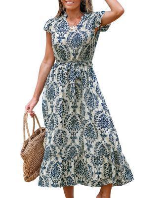 Women's Boho Ruffled Sleeve Midi Beach Dress Product Image