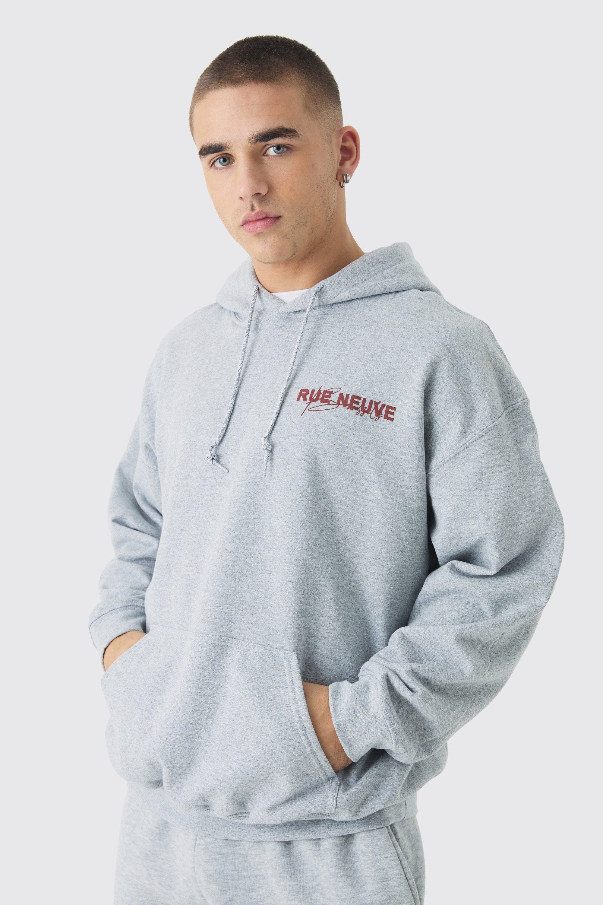 Oversized Rue Neuve Graphic Hoodie | boohooMAN USA Product Image