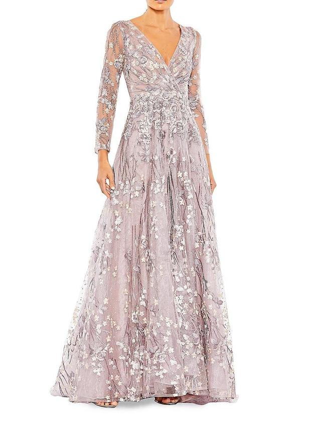 Womens Semi-Sheer Floral-Embroidered Gown Product Image