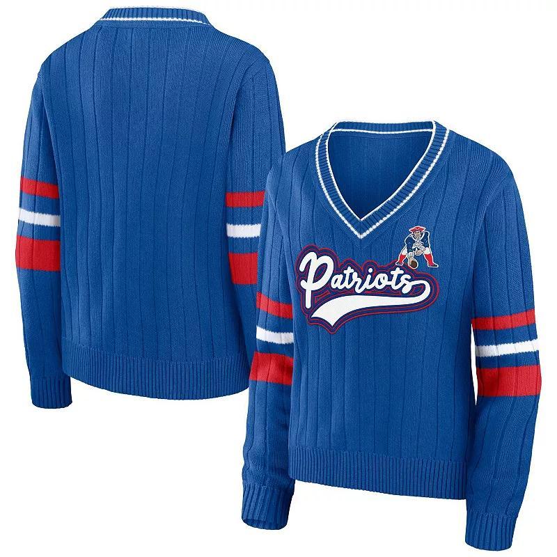 Womens WEAR by Erin Andrews Royal New England Patriots Throwback V-Neck Sweater Product Image