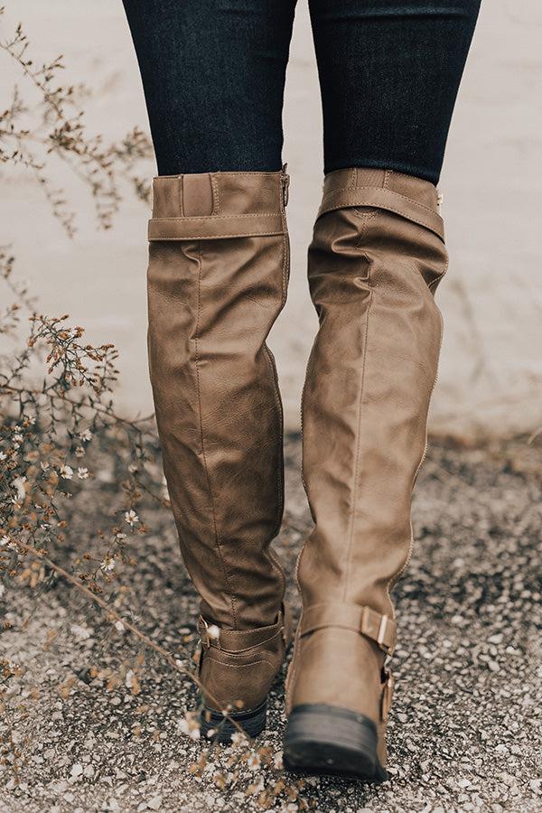 The April Faux Leather Knee High Boot in Taupe Product Image