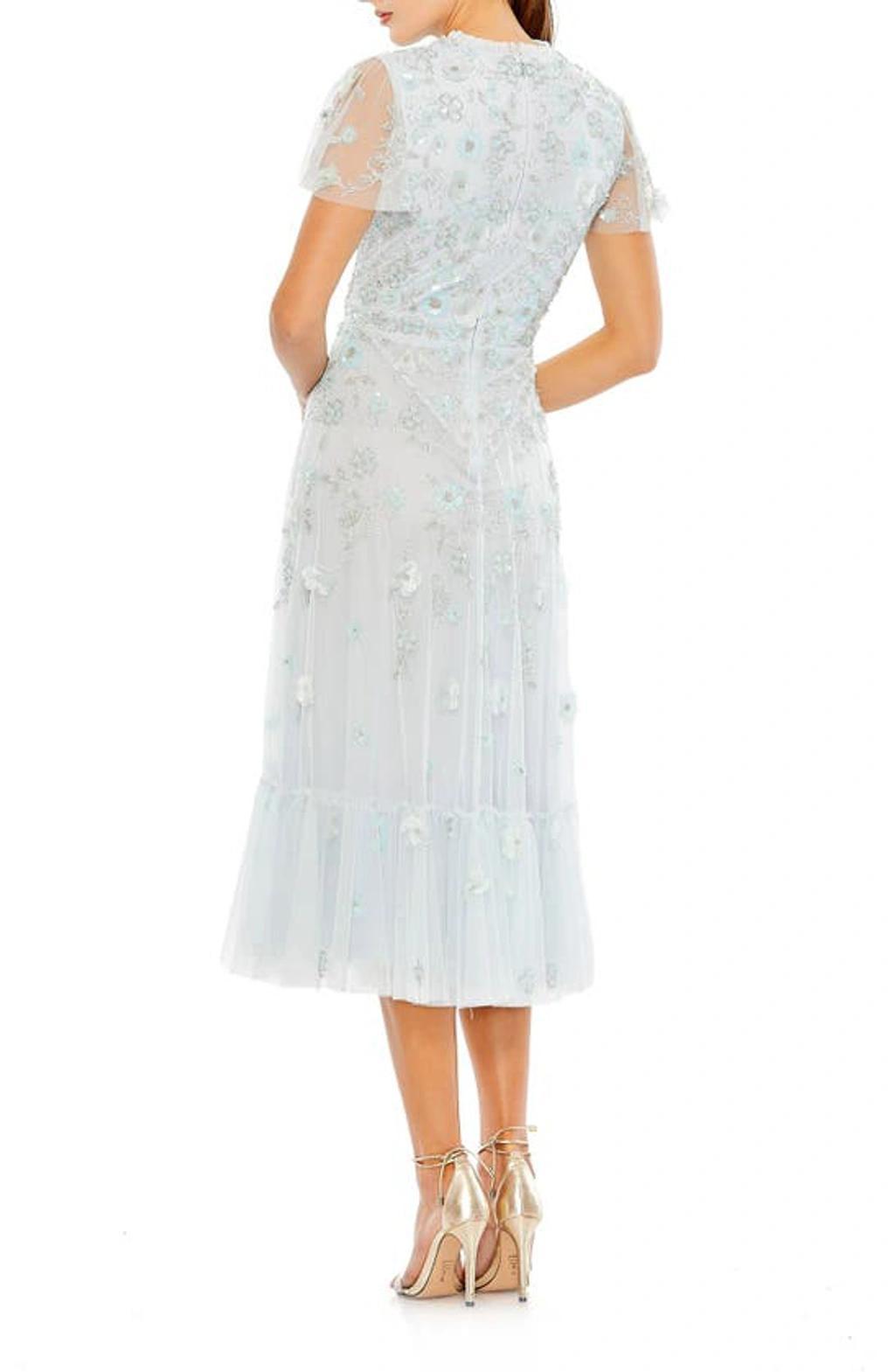 Sequin Floral Cocktail Midi Dress In Powder Blue Product Image