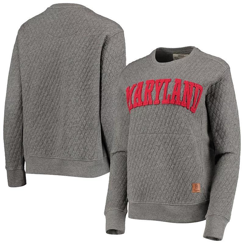 Womens Pressbox Heathered Gray Maryland Terrapins Moose Applique Quilted Pullover Sweatshirt Product Image