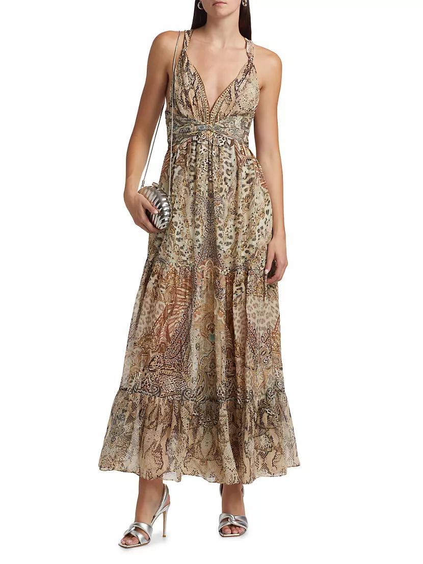 Bead Strap Gathered Silk Maxi Dress Product Image