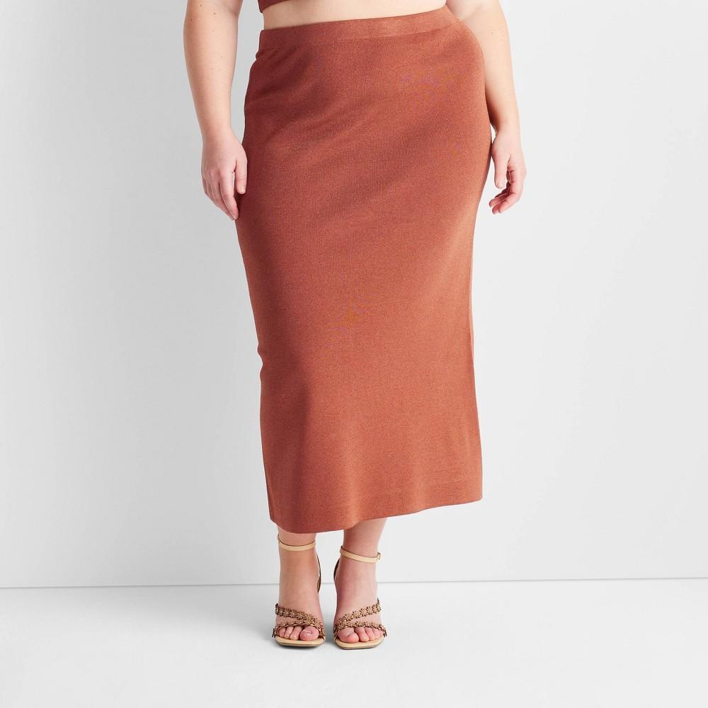 Womens Ribbed-Knit Midi Skirt - Future Collective with Jenny K. Lopez Rust 2X Product Image