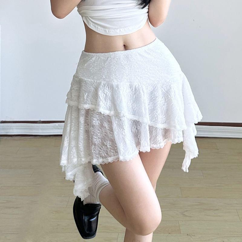 High Waist Lace Mini A-Line Skirt Product Image