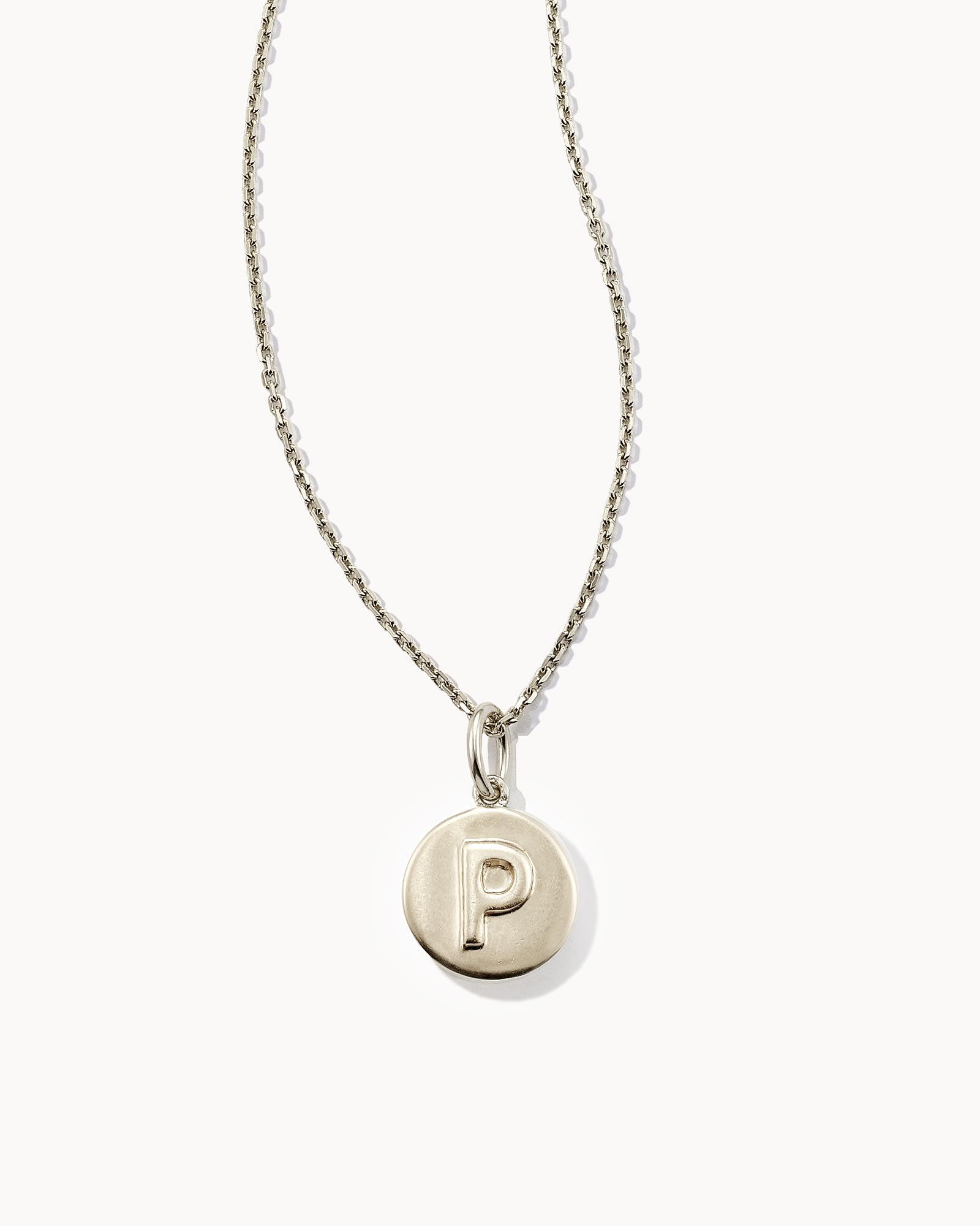 Letter P Coin Pendant Necklace in Oxidized Sterling Silver Product Image