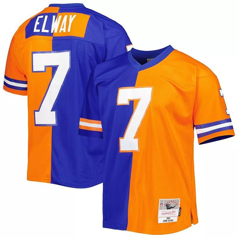 Mens Mitchell & Ness John Elway Royal/Orange Denver Broncos 1990 Split Legacy Replica Jersey Product Image