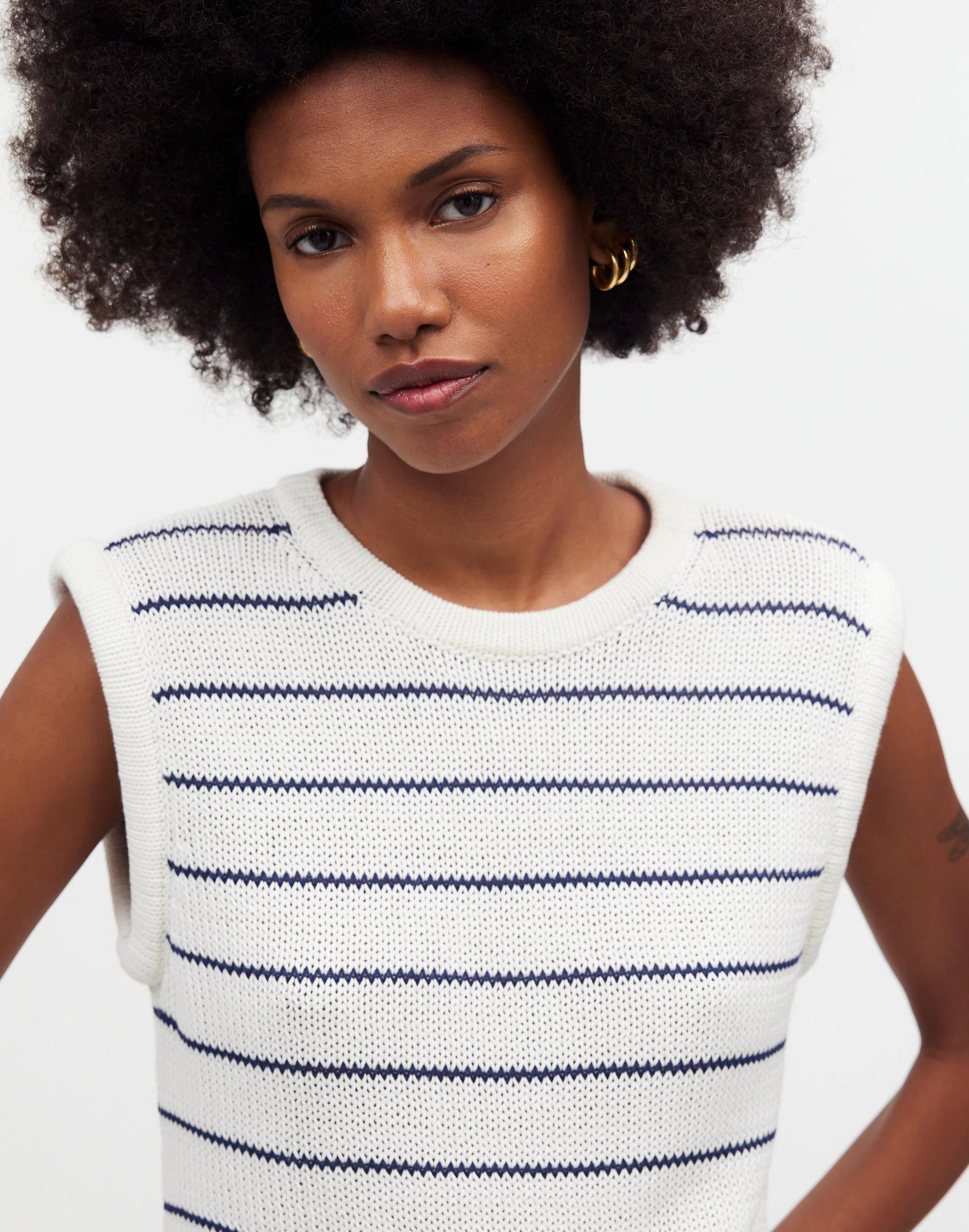 Puff-Trim Sweater Vest in Stripe Product Image