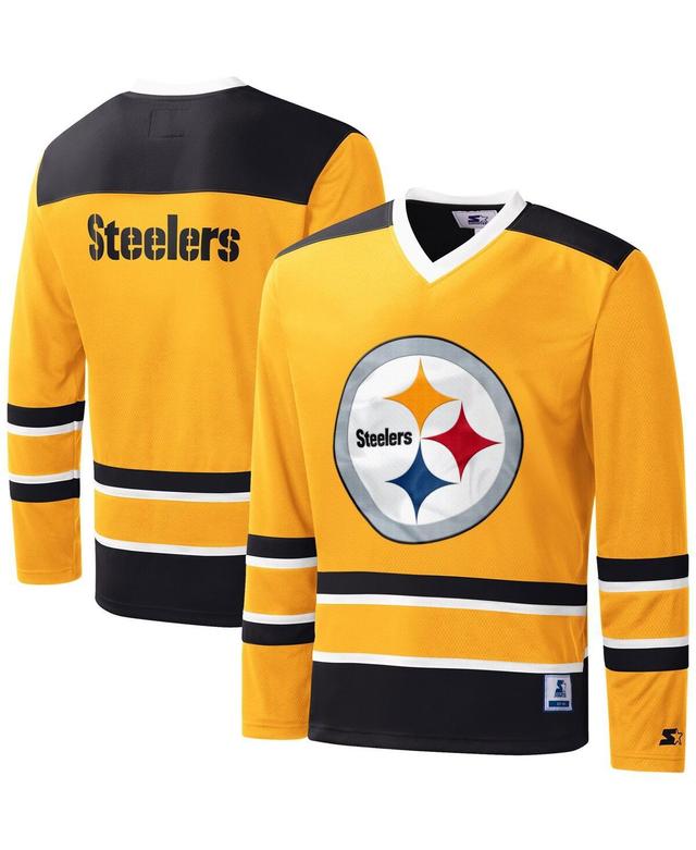 Mens Starter Gold Pittsburgh Steelers Cross-Check V-Neck Long Sleeve T-shirt Product Image