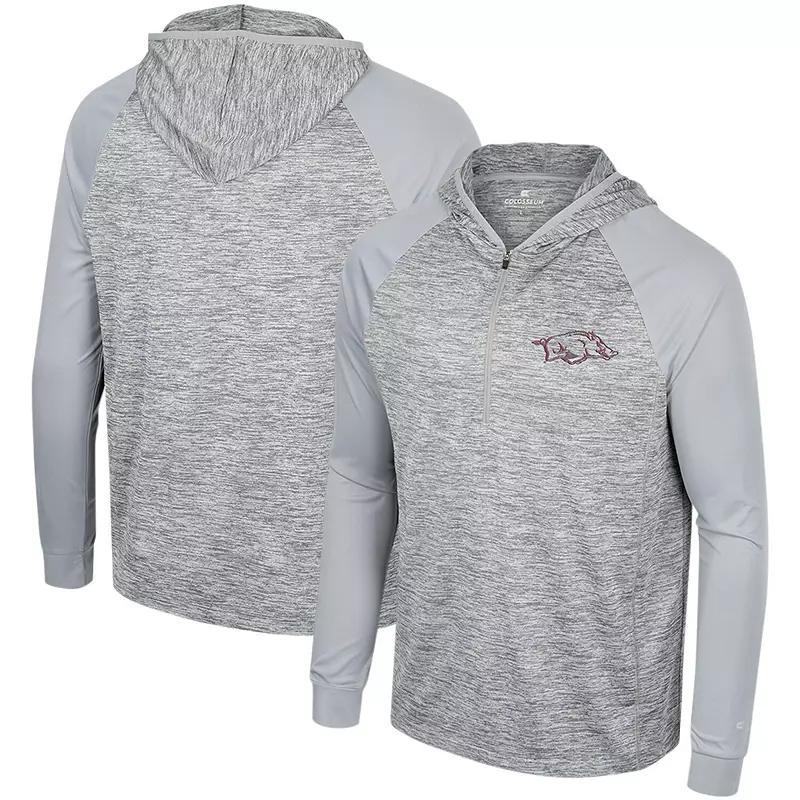 Mens Colosseum Gray Arkansas Razorbacks Cybernetic Raglan Quarter-Zip Hooded Top Product Image