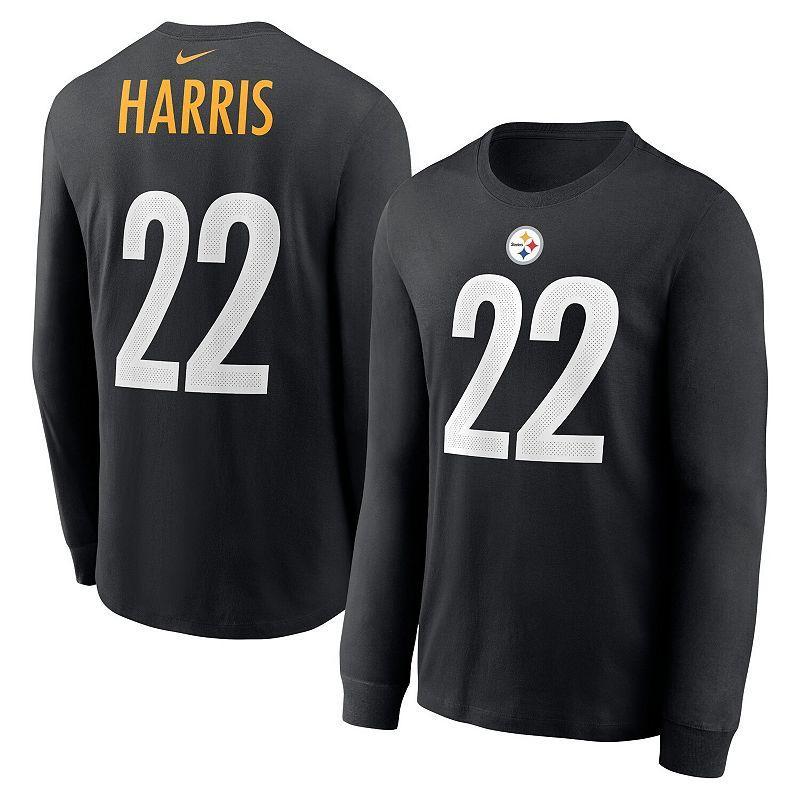 Mens Nike Najee Harris Black Pittsburgh Steelers Player Name & Number Long Sleeve T-shirt Product Image