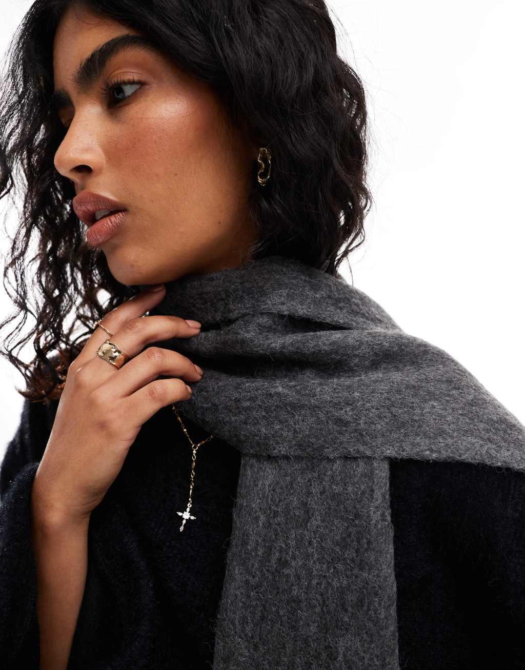 ASOS DESIGN wool mix scarf in charcoal tassel design Product Image