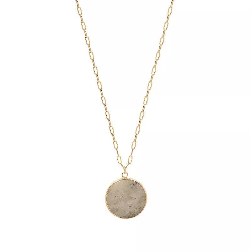 Emberly Gold Tone Round Pendant Long Drop Necklace, Womens, Grey Product Image