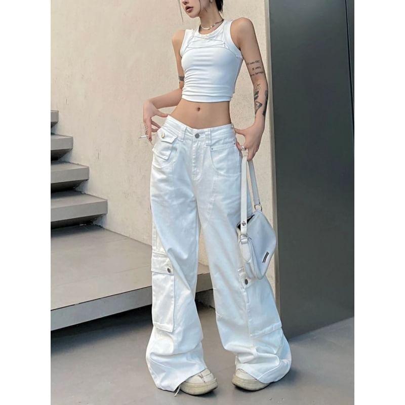 Low Rise Wide Leg Cargo Jeans Product Image