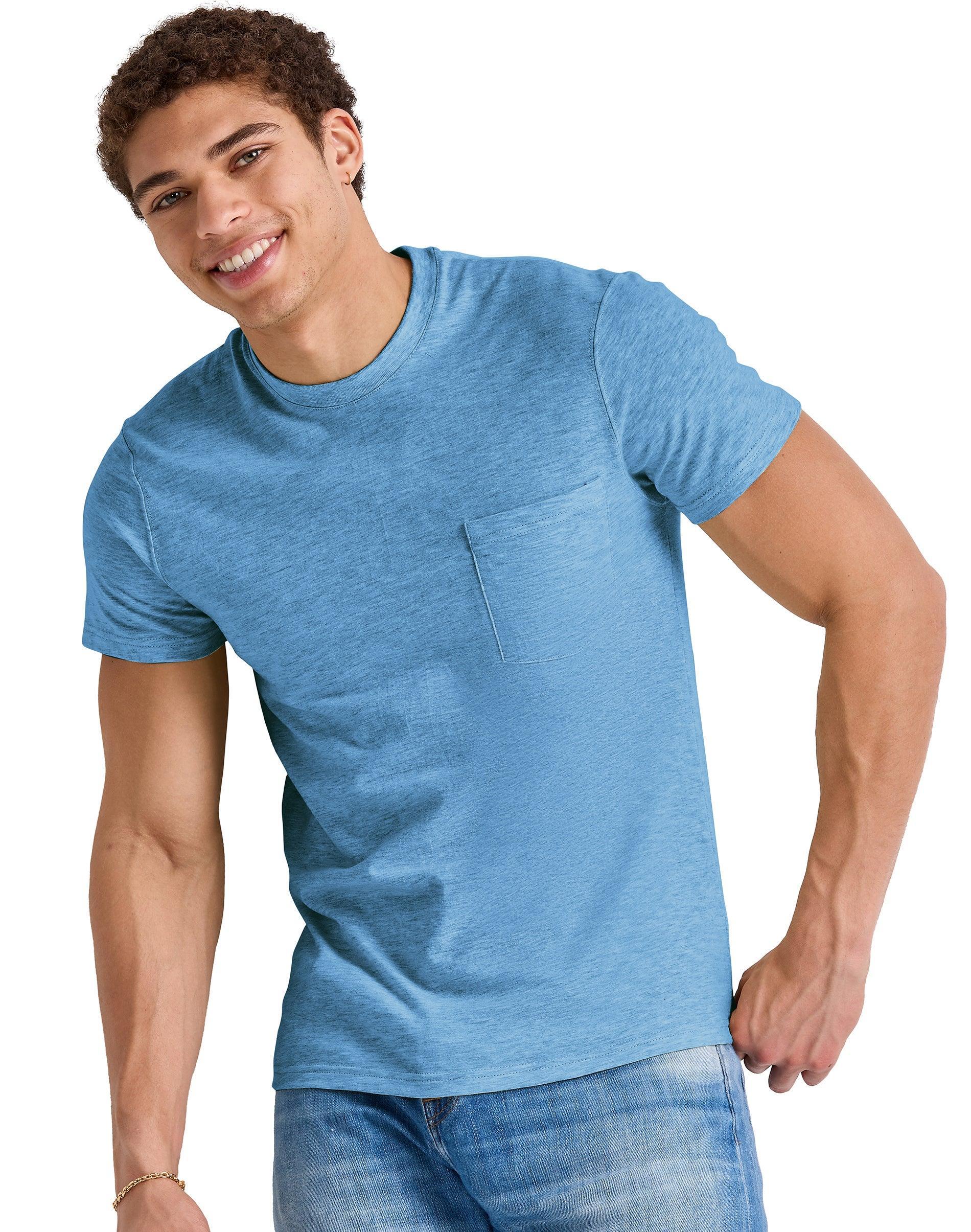 Mens Hanes Originals Tri-Blend Jersey Pocket Tee Grey Product Image