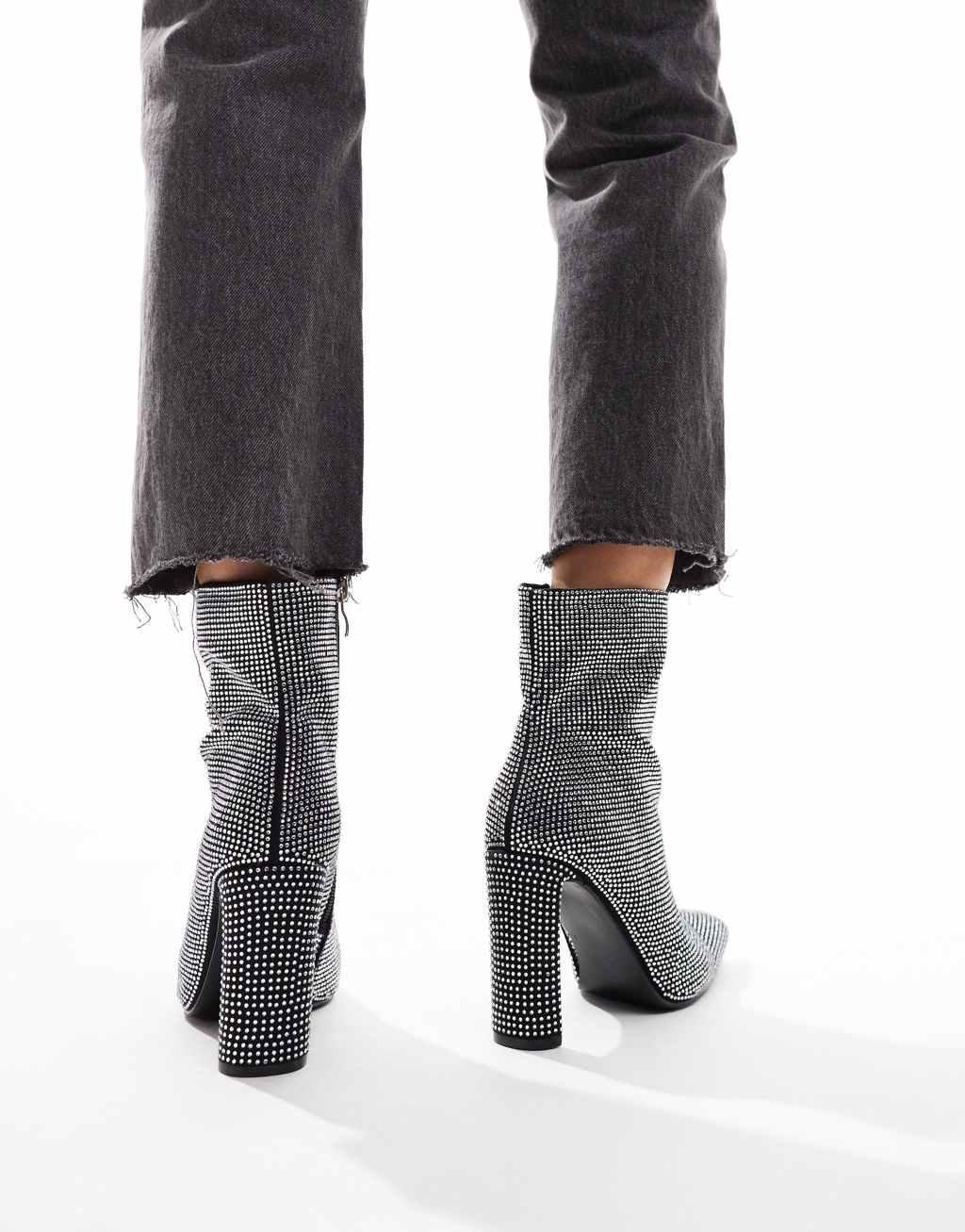 Glamorous heeled ankle boots in silver embellished Product Image