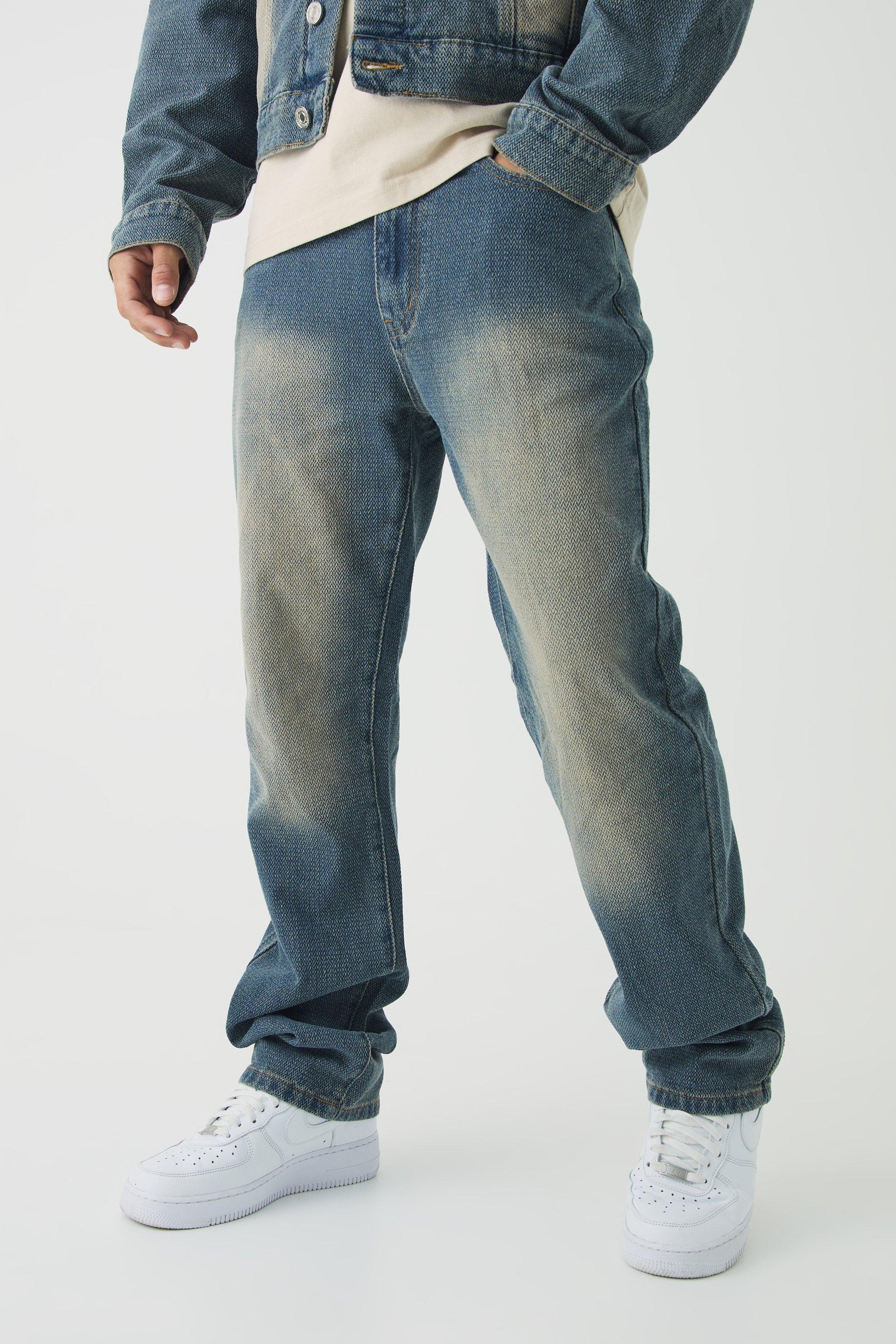 Slim Rigid Flare Herringbone Fabric Interest Jeans | boohooMAN USA Product Image