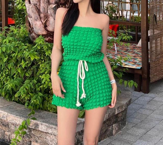 Strapless Plain Drawstring Waist Romper Product Image