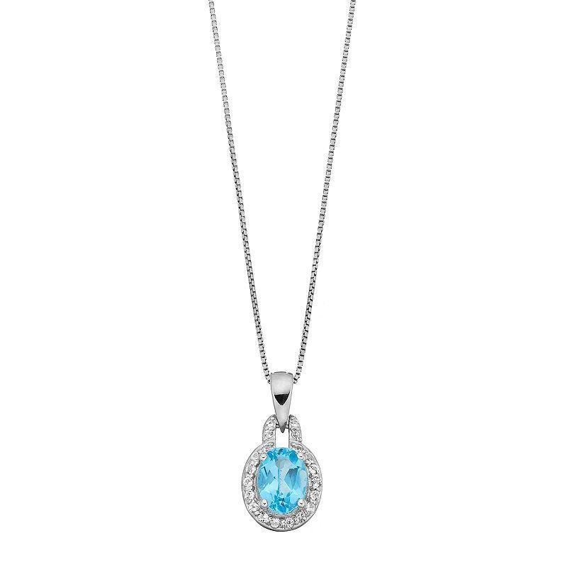 Gemminded Sterling Silver Blue & White Topaz Oval Halo Pendant Necklace, Womens Product Image