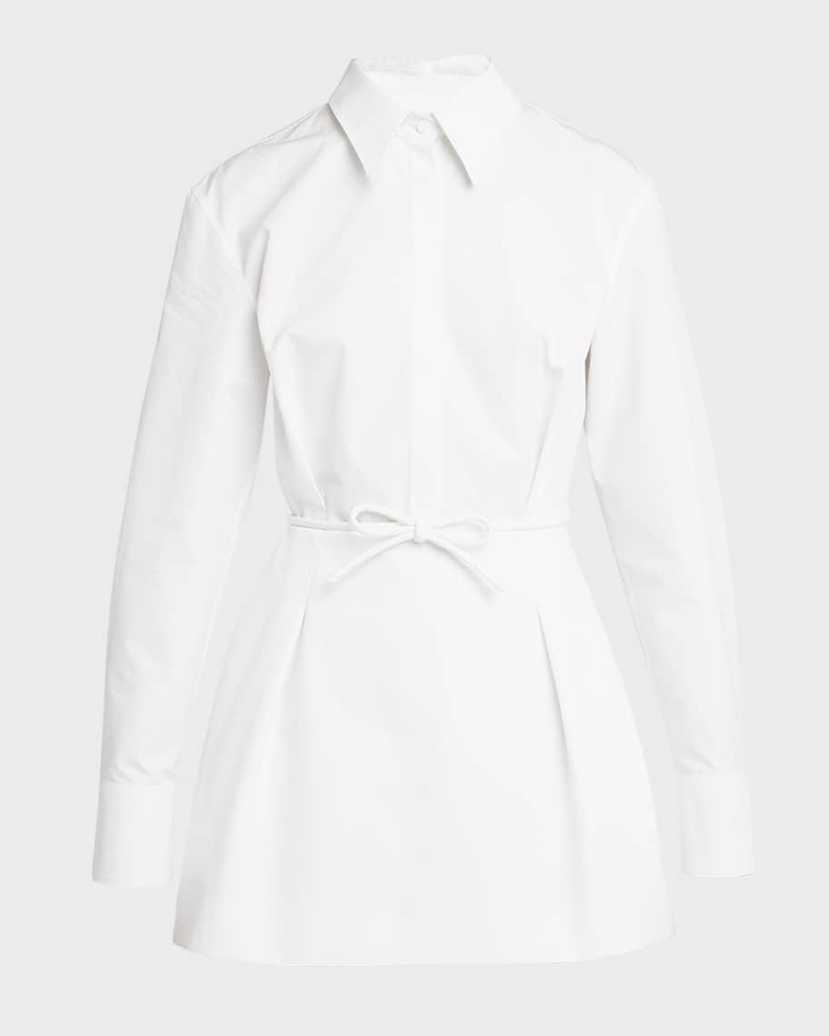 Bow-Waist Long-Sleeve Mini Shirtdress Product Image