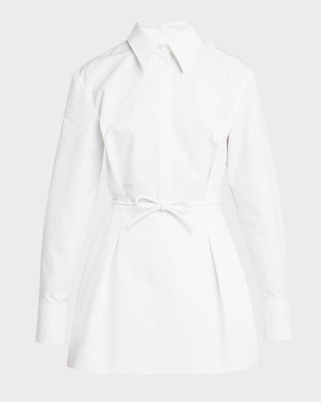 Bow-Waist Long-Sleeve Mini Shirtdress Product Image