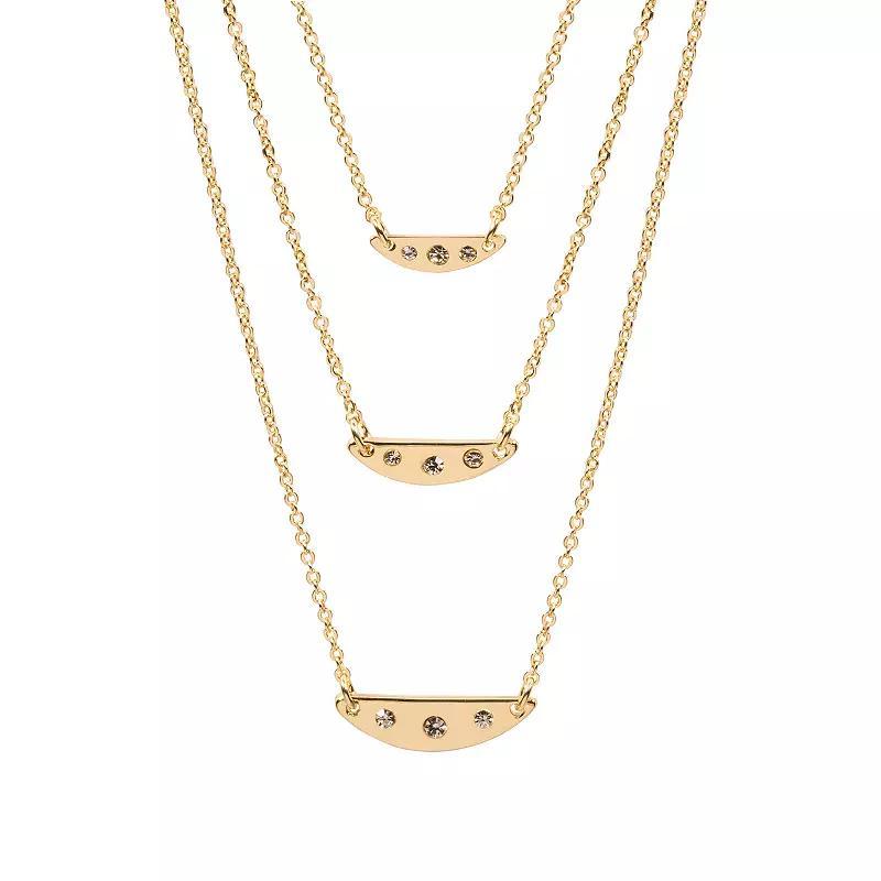 LC Lauren Conrad Gold Tone Crystal 3 Row Necklace, Womens, Clear Product Image