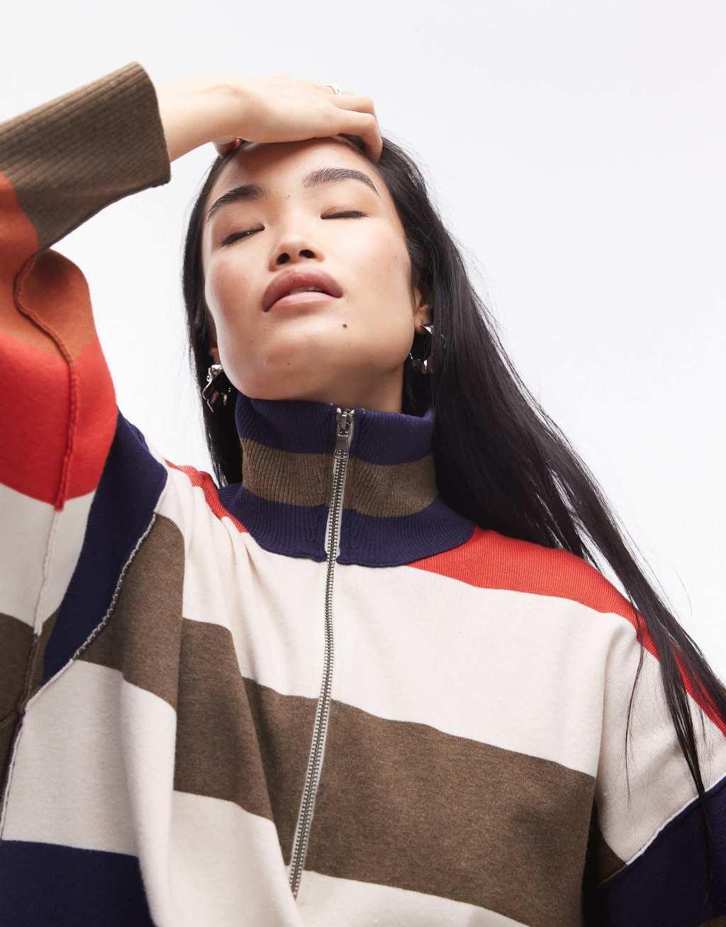 Free People bold stripe sweater in multi Product Image