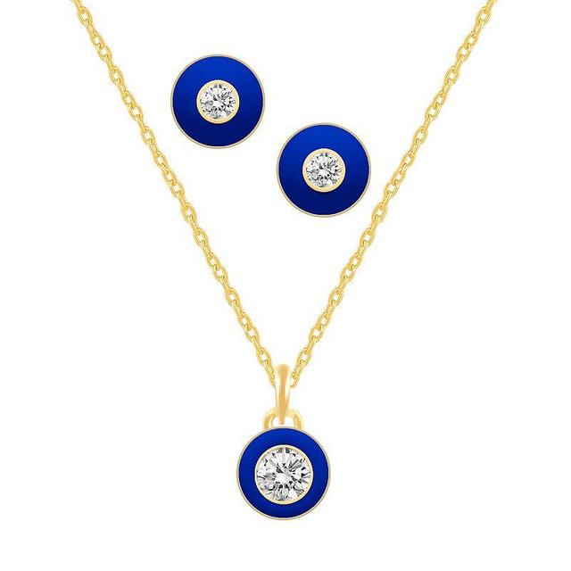 Royal Aura Aqua Enamel Necklace & Stud Earrings Duo Set, Womens Gold Tone Blue Product Image