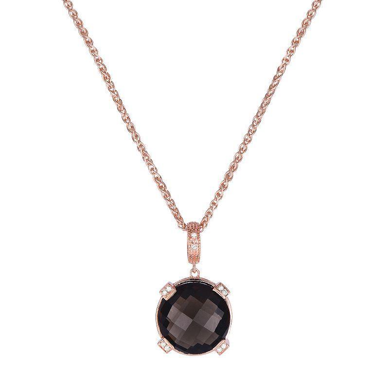 Rose Gold Tone Sterling Silver Smoky Quartz & Diamond Accent Pendant, Womens, Pink Tone Product Image