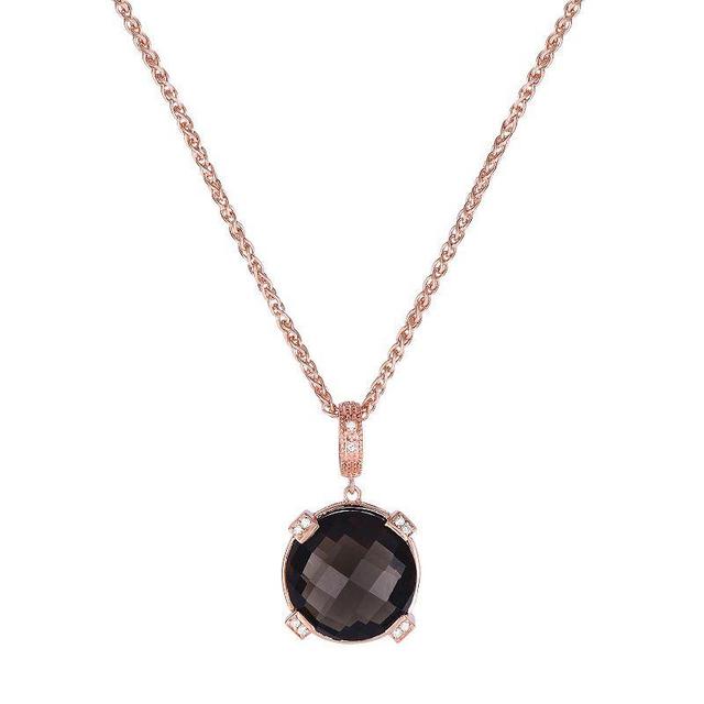 Rose Gold Tone Sterling Silver Smoky Quartz & Diamond Accent Pendant, Womens, Pink Tone Product Image