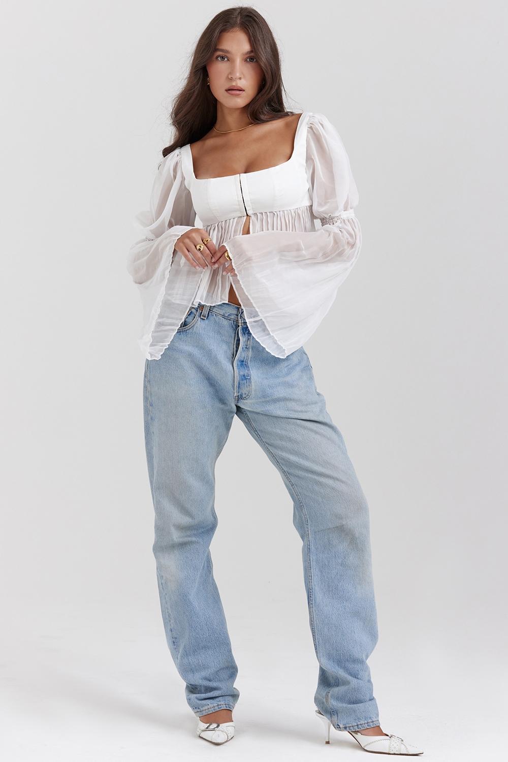 Lucie White Pleated Top Product Image