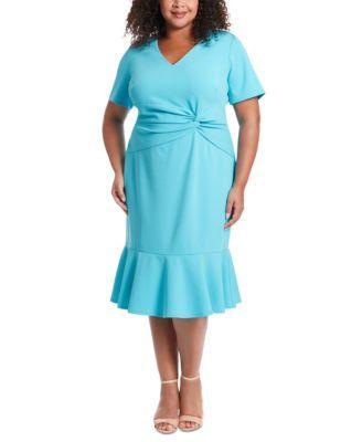 Plus Size Twist-Front Flounce-Hem Dress Product Image