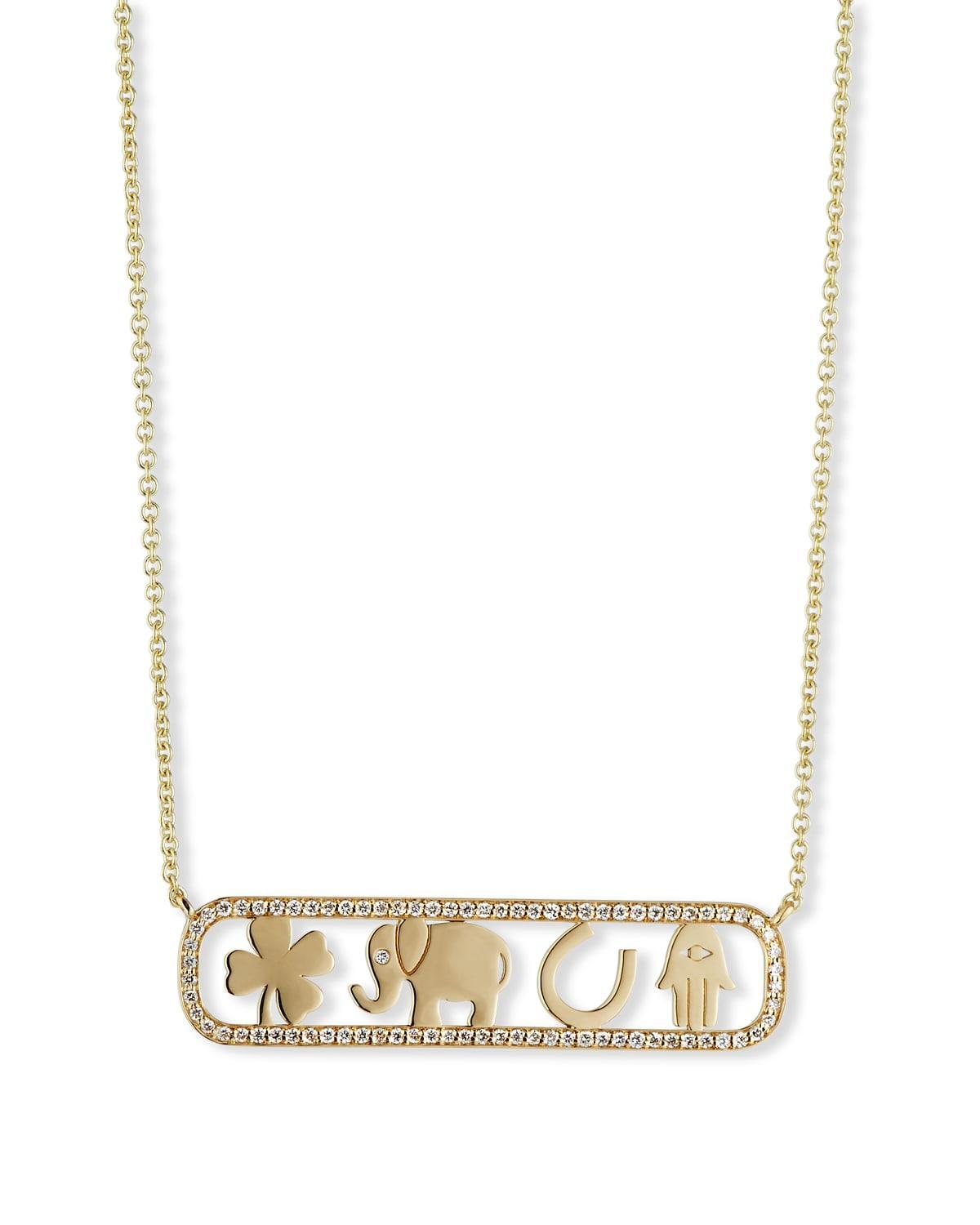 Womens 14K Yellow Gold & Diamond Icon Bar Necklace Product Image