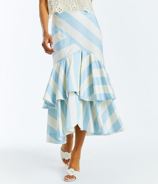 Mestiza New York Victoria Poplin Stripe Print Convertible Ruffle Tiered A-Line Skirt Product Image