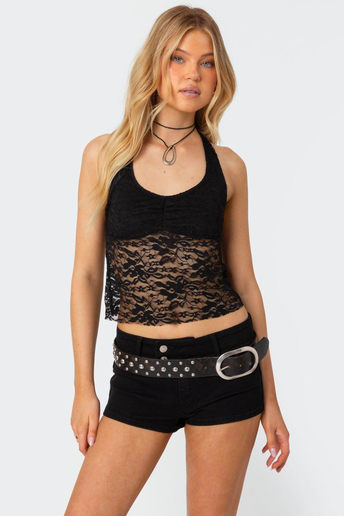 Tia Sheer Lace Halter Top Product Image