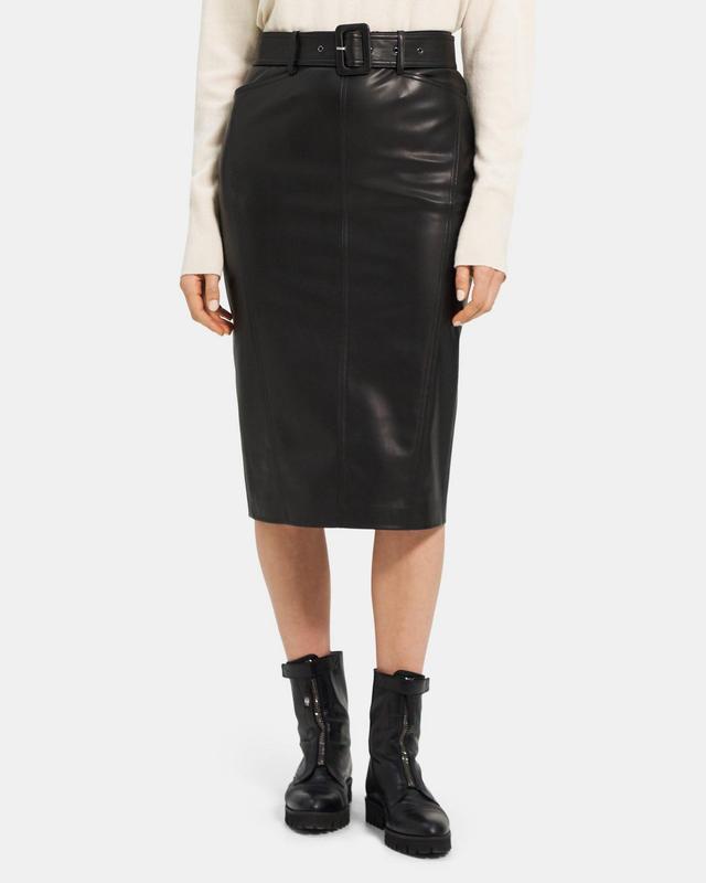 Belted Midi Skirt in Stretch Faux Leather Product Image