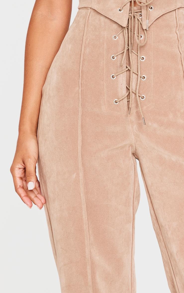 Petite Taupe Suede Lace Up Wide Leg Pants Product Image