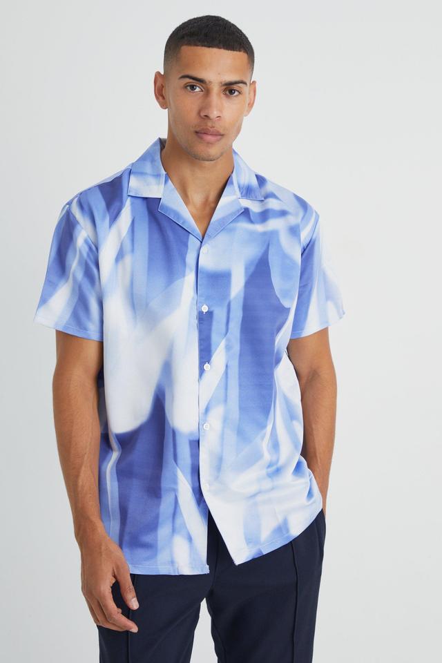 Short Sleeve Oversized Satin Abstract Shirt | boohooMAN USA Product Image